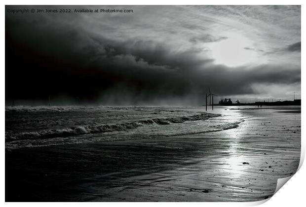 Storm Clouds on Cambois Beach in Monochrome Print by Jim Jones