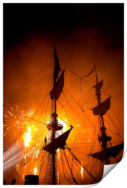 Fireworks and Tall Ships Print by Jim Jones