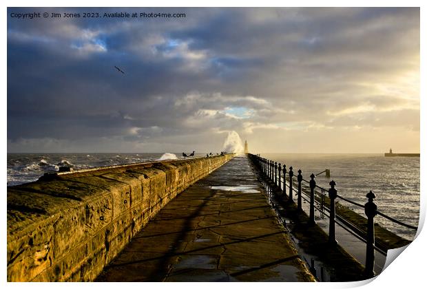 January storm on Tynemouth pier. Print by Jim Jones