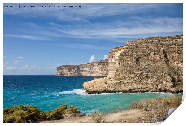 The Cliffs at Xlendi, Gozo Print by Jim Jones