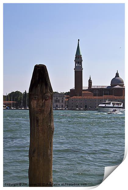 Venetian painted mooring post Print by Jim Jones