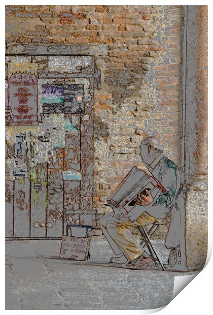 Old man and his accordion Print by Jim Jones