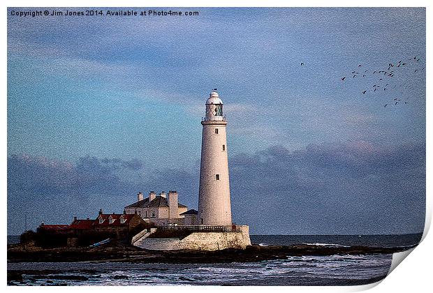  Textured St Mary's Island and Lighthouse Print by Jim Jones
