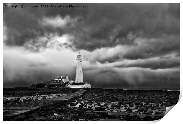 Storm clouds over St Mary's Island Print by Jim Jones