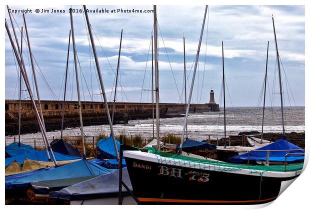 Tynemouth Pier and sailing boats Print by Jim Jones