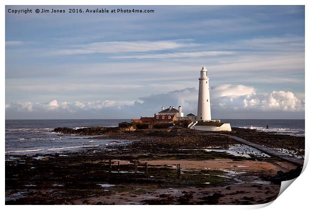 St Mary's Island and lighthouse Print by Jim Jones