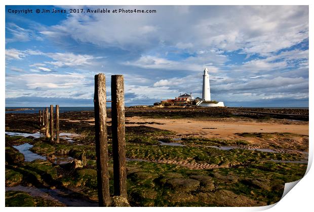 St Mary's Island and Lighthouse Print by Jim Jones