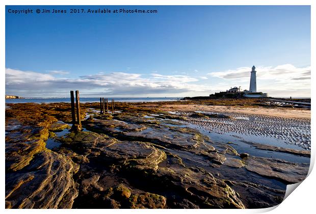 St Mary's Island and Lighthouse Print by Jim Jones