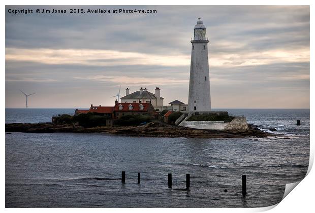 St Mary's Island and lighthouse Print by Jim Jones