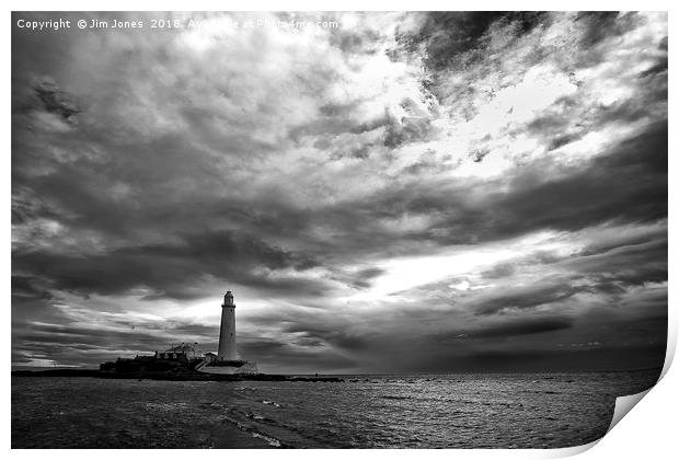 Dramatic early morning sky at St Mary's Island Print by Jim Jones