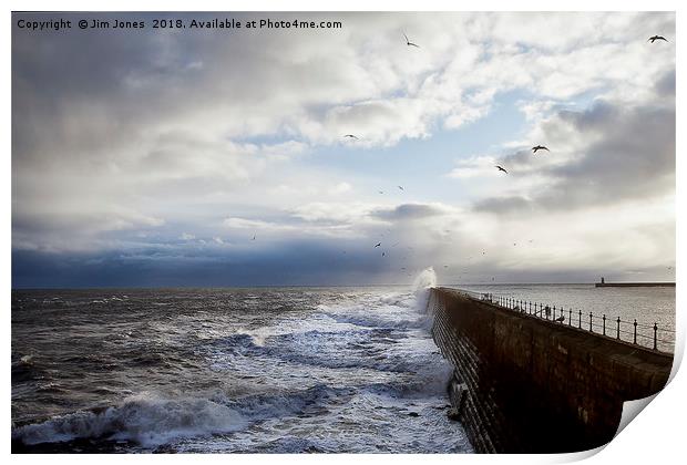 Stormy sea, sky and seagulls Print by Jim Jones