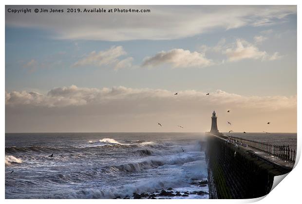 Rough Seas  by Tynemouth Pier (2) Print by Jim Jones