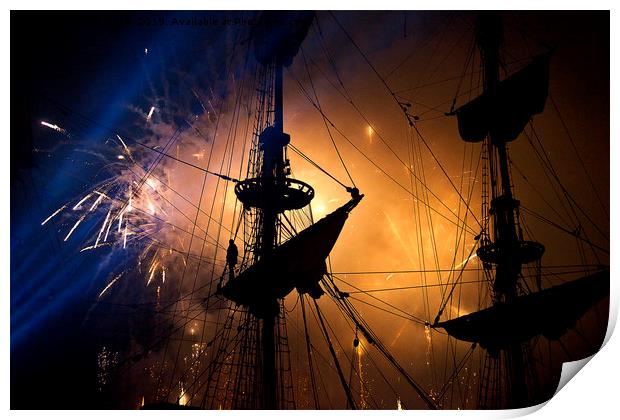 Fireworks behind the Yardarm Print by Jim Jones