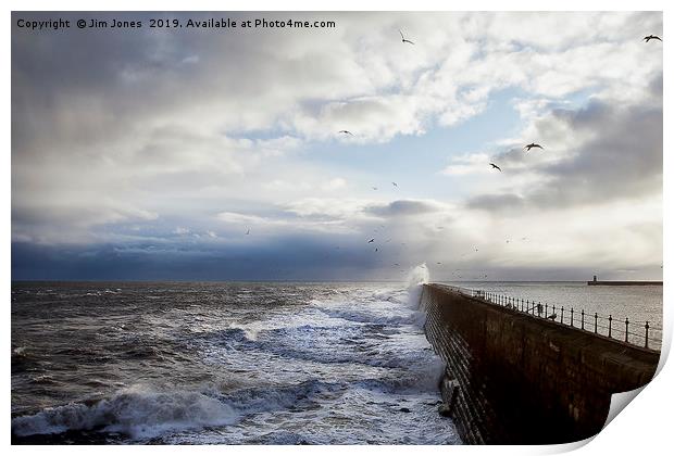 Rough Seas at Tynemouth Pier (3) Print by Jim Jones