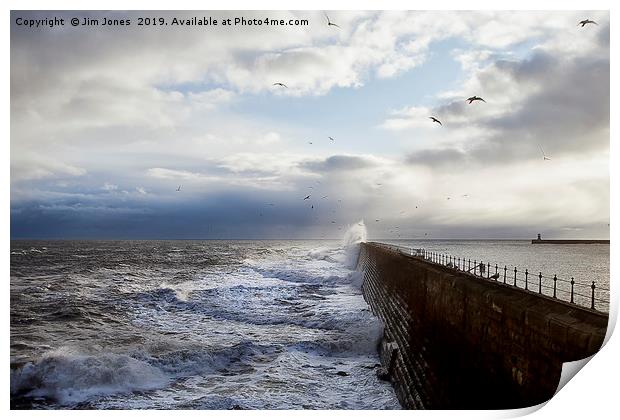 Stormy seas and seagulls Print by Jim Jones