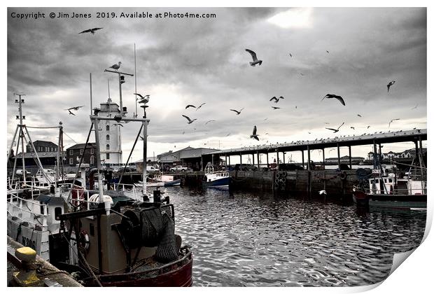 North Shields Fish Quay with just a hint of colour Print by Jim Jones