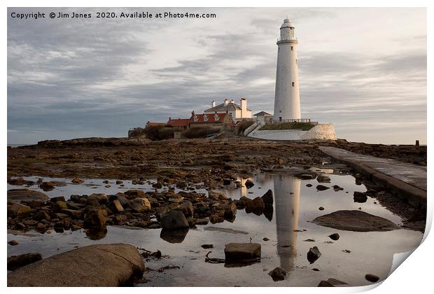 Reflecting on St Mary's Island Print by Jim Jones