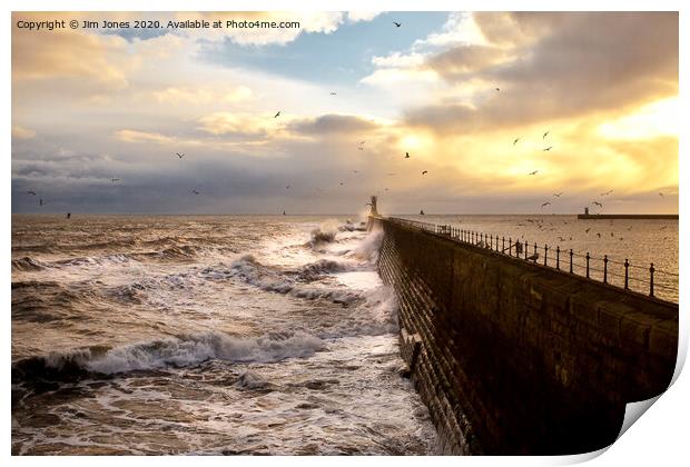 Stormy weather at Tynemouth Pier Print by Jim Jones