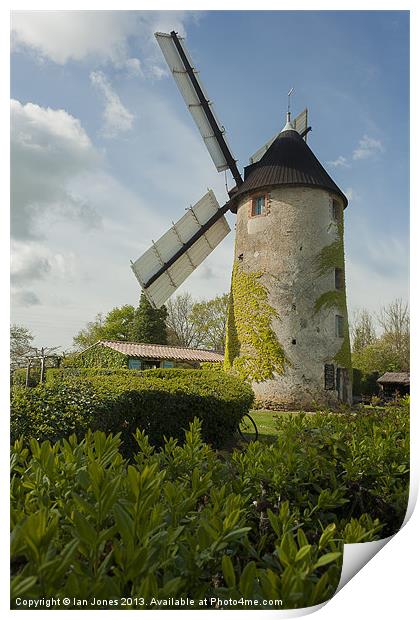 Windmill and a bicycle Print by Ian Jones