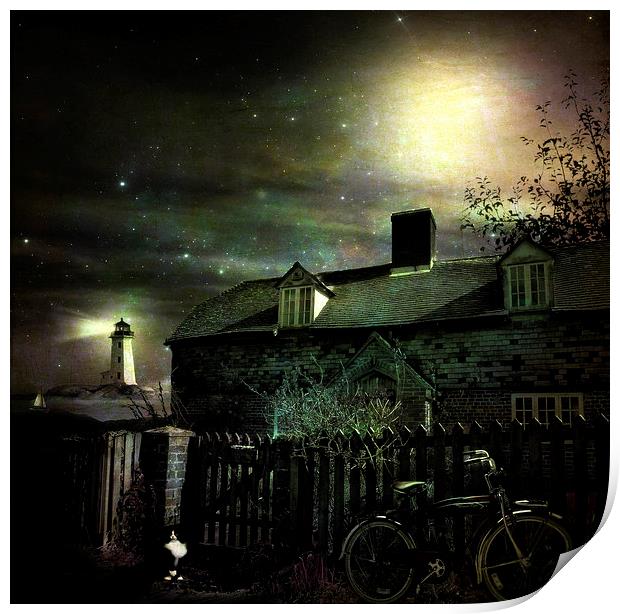  Moonlight Cottage Print by Kim Slater
