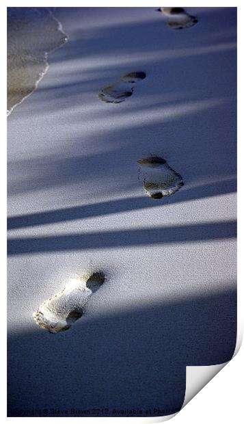 Foot prints in the sand Print by Steve Brown