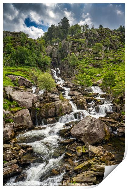 Ogwen Valley Waterfall Snowdonia  Print by Adrian Evans