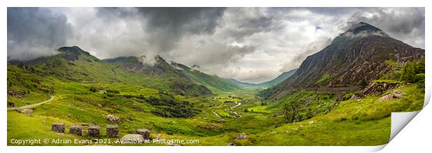 Nant Ffrancon Valley Snowdonia Panorama Print by Adrian Evans