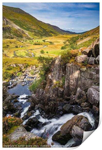 Ogwen River Nant Ffrancon Pass Snowdonia  Print by Adrian Evans