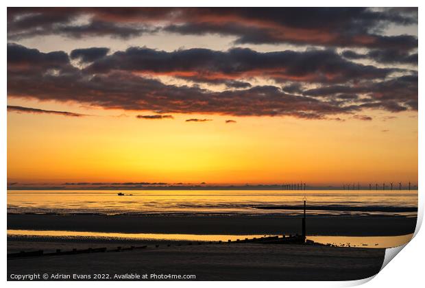 Ocean Sunset Rhyl Print by Adrian Evans
