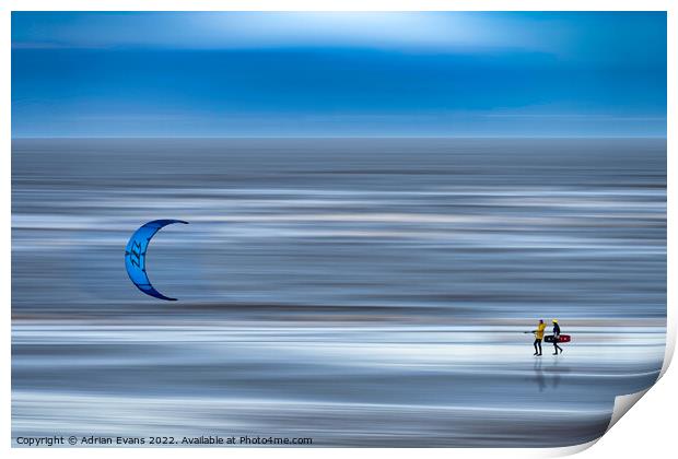 Kite Surfers  Print by Adrian Evans