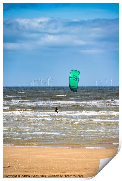Kite Surfer Wales Print by Adrian Evans