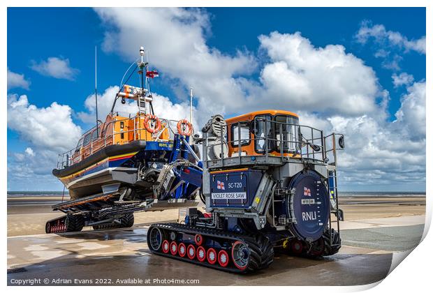 Launching Rhyl Lifeboat Print by Adrian Evans
