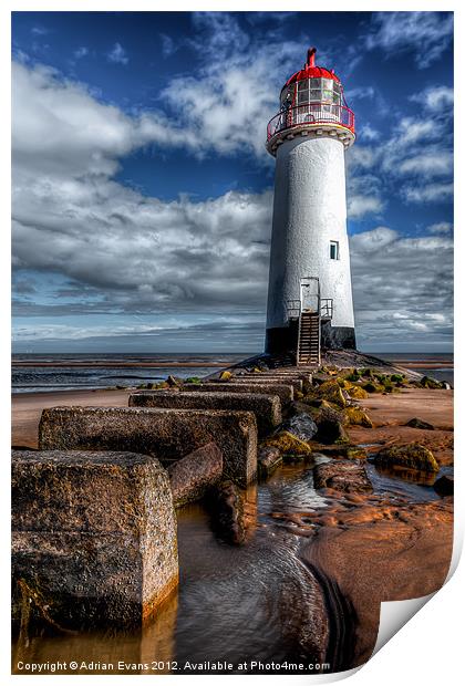 Lighthouse at Talacre Beach  Print by Adrian Evans