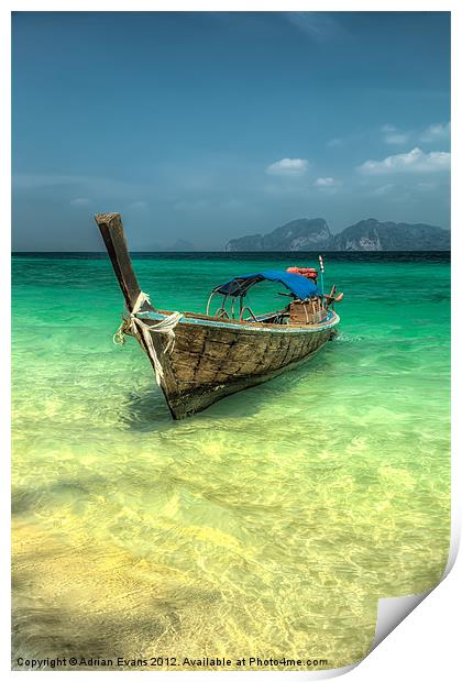 Longtail Boat Thailand Print by Adrian Evans
