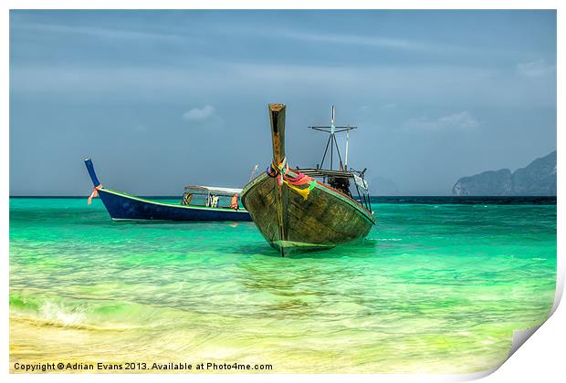 Longboats Thailand Print by Adrian Evans