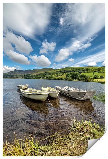Moored Boats Nantlle Uchaf Lake  Print by Adrian Evans