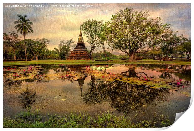 Sukhothai Historical Park Print by Adrian Evans