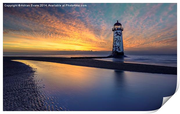 Talacre Welsh Lighthouse Sunset Print by Adrian Evans