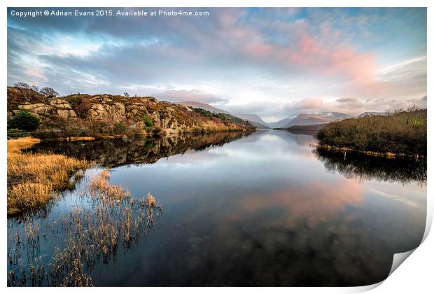 Padarn lake Llanberis Sunset Print by Adrian Evans