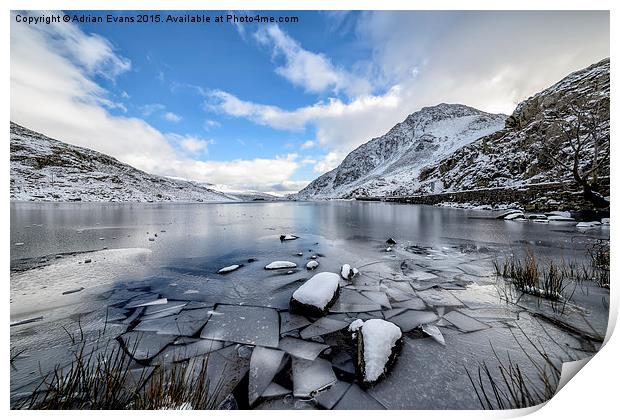Frozen Ogwen Lake Snowdonia  Print by Adrian Evans