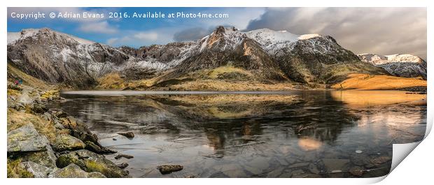 Frozen Idwal Lake Snowdonia  Print by Adrian Evans