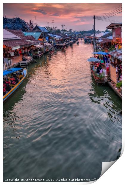 Floating Market Sunset Print by Adrian Evans