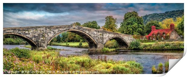 Llanrwst Bridge and Tea Room Print by Adrian Evans