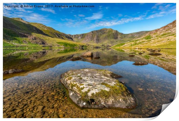 Snowdonia Mountain Reflections Print by Adrian Evans