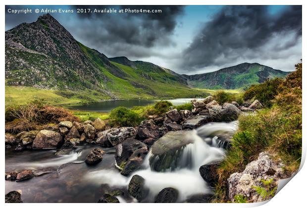 Tryfan and Ogwen Lake Print by Adrian Evans
