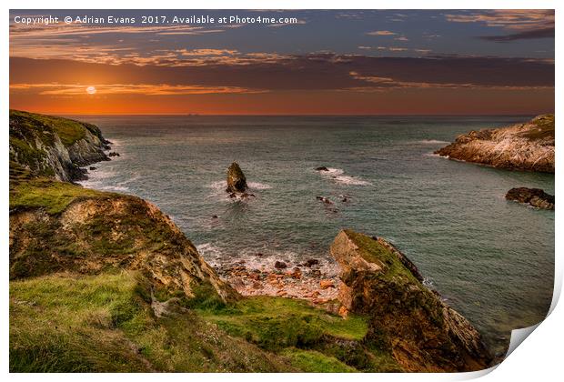 Rhoscolyn Sunset Bay Print by Adrian Evans