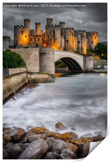 Conwy Castle At Night Print by Adrian Evans