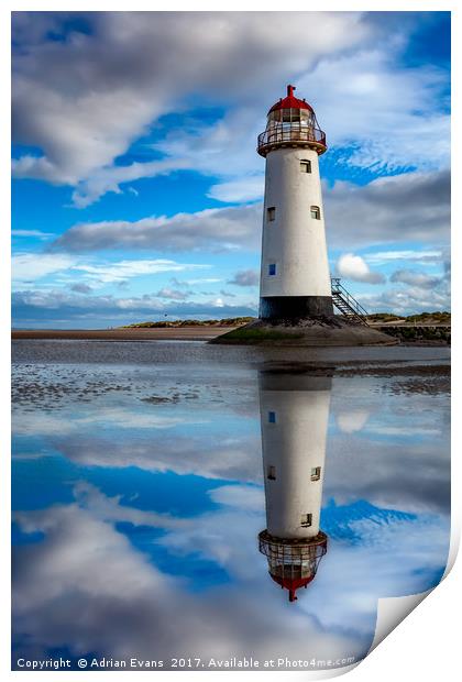 Talacre Lighthouse Reflection Print by Adrian Evans
