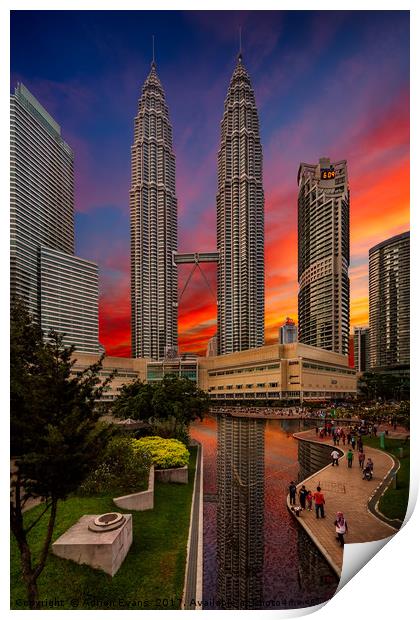 Petronas Towers Sunset Kuala Lumpur Print by Adrian Evans
