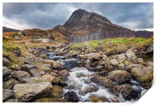 Tryfan Mountain Rapids Snowdonia  Print by Adrian Evans